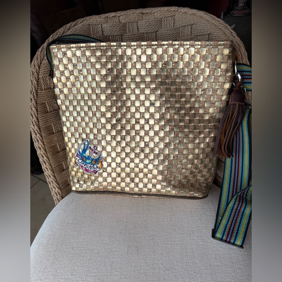 Consuela Handbags - Consuela Midtown Crossbody bag Gold Woven Shoulder Bag with Brown Tassel